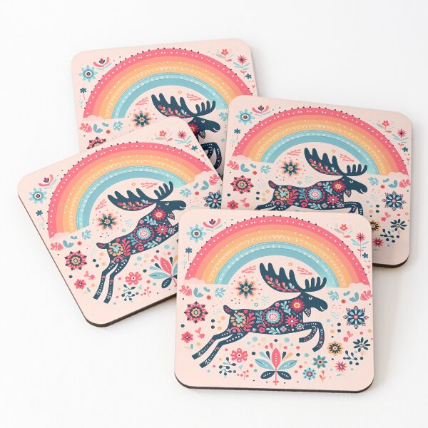 Item preview, Scandinavian Folk Art Leaping Moose – Colourful Migration Adventure ©️ by heidiannemorris designed and sold by FOLK ART FUSION by heidiannemorris.