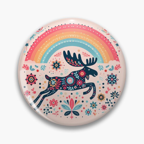 Item preview, Scandinavian Folk Art Leaping Moose – Colourful Migration Adventure ©️ by heidiannemorris designed and sold by FOLK ART FUSION by heidiannemorris.