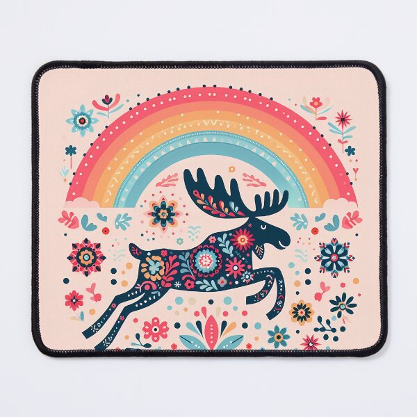 Item preview, Scandinavian Folk Art Leaping Moose – Colourful Migration Adventure ©️ by heidiannemorris designed and sold by FOLK ART FUSION by heidiannemorris.