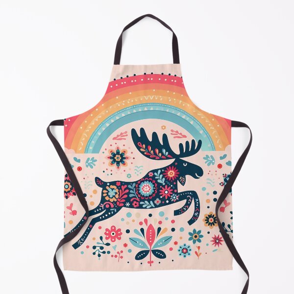 Item preview, Scandinavian Folk Art Leaping Moose – Colourful Migration Adventure ©️ by heidiannemorris designed and sold by FOLK ART FUSION by heidiannemorris.
