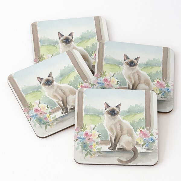 Item preview, Watercolor Siamese Cat on Windowsill designed and sold by ShaktyVarnam.