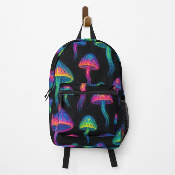 Item preview, glowing neon colored mushroom pattern on black designed and sold by Kristylynn757.