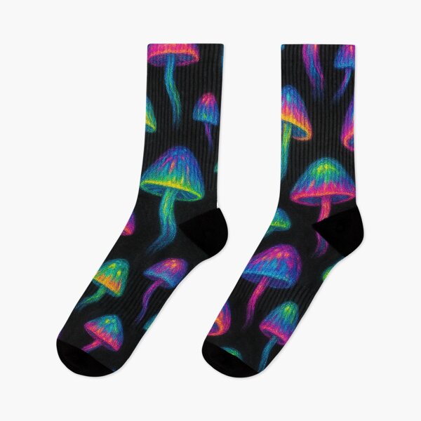 Item preview, glowing neon colored mushroom pattern on black designed and sold by Kristylynn757.