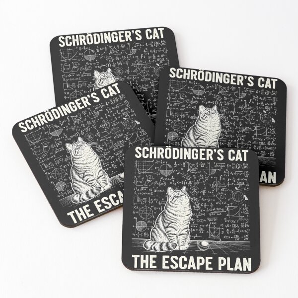 Item preview, Schrödinger's cat plots its escape plan on a chalkboard full of quantum physics equations. designed and sold by bluel_evin.