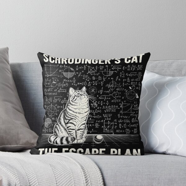 Item preview, Schrödinger's cat plots its escape plan on a chalkboard full of quantum physics equations. designed and sold by bluel_evin.