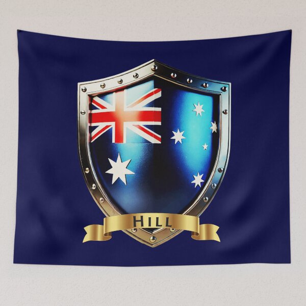 Artikelvorschau, Schild der Familie Hill in Australien, fettes traditionelles Wappen entworfen und verkauft von Highlandkings.