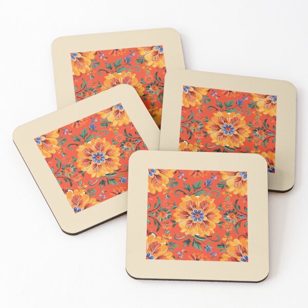 Item preview, Brilliant Orange & Yellow Floral – Green Foliage Pattern Design designed and sold by Novel Works Studio.