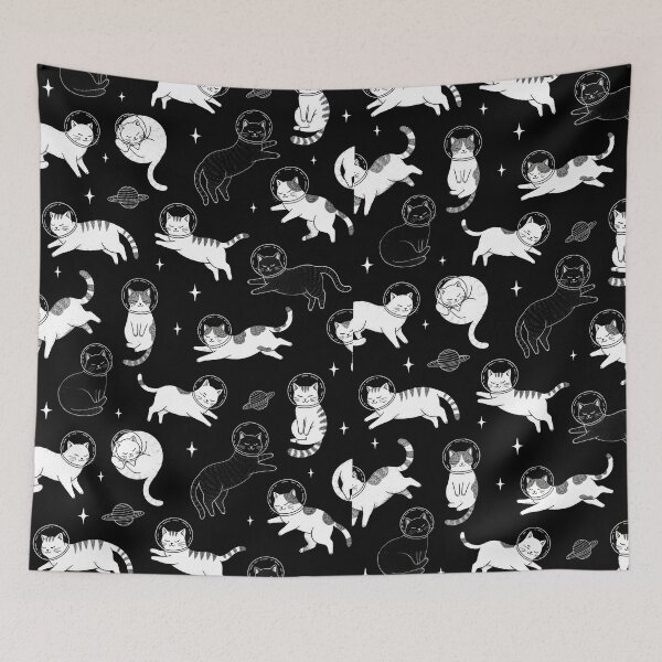 Item preview, A seamless pattern of cute astronaut cats floating in space among stars and planets. designed and sold by bluel_evin.