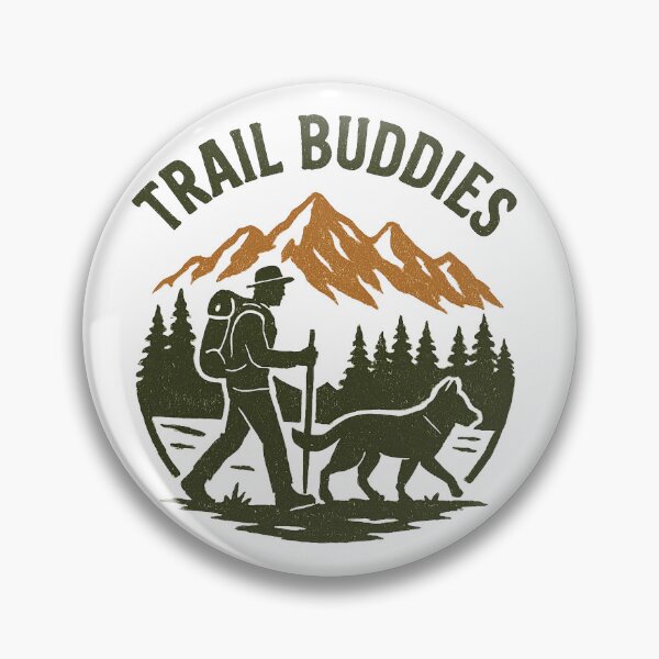 Item preview, Male Hiker with Dog by Mountains with Trail Buddies Text designed and sold by EclectageShop.