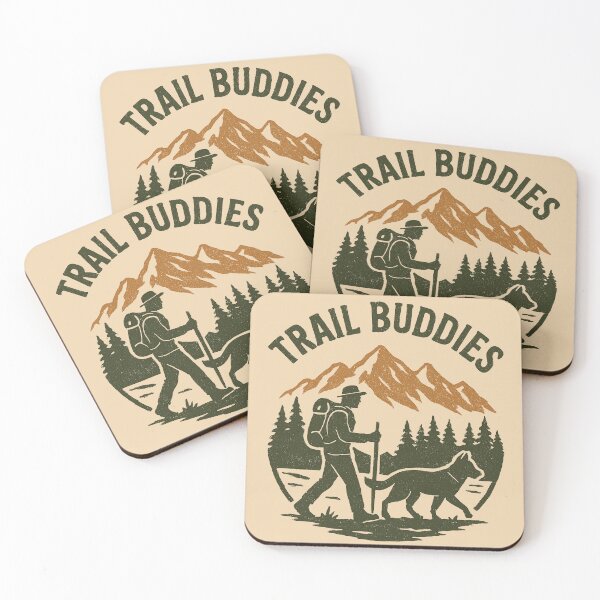 Item preview, Male Hiker with Dog by Mountains with Trail Buddies Text designed and sold by EclectageShop.