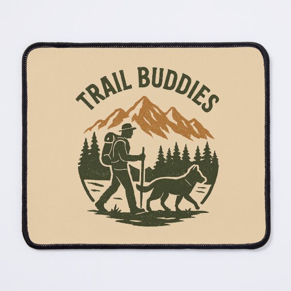 Item preview, Male Hiker with Dog by Mountains with Trail Buddies Text designed and sold by EclectageShop.