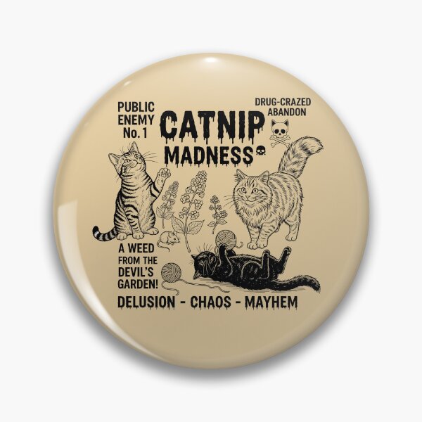 Item preview, A vintage propaganda-style design warns of "Catnip Madness" with crazed, wide-eyed cats. designed and sold by bluel_evin.