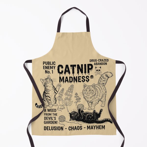 Item preview, A vintage propaganda-style design warns of "Catnip Madness" with crazed, wide-eyed cats. designed and sold by bluel_evin.
