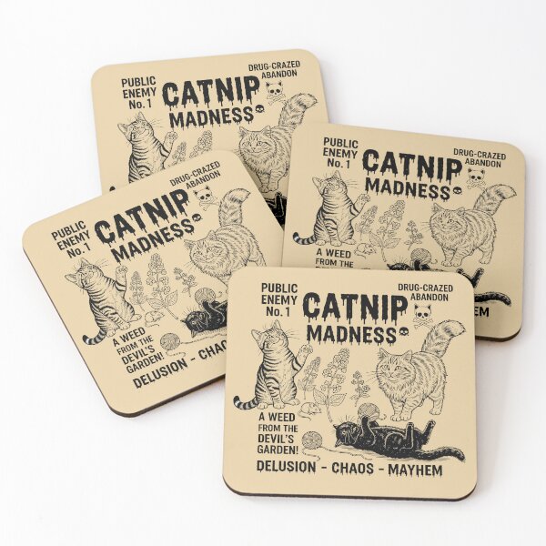 Item preview, A vintage propaganda-style design warns of "Catnip Madness" with crazed, wide-eyed cats. designed and sold by bluel_evin.