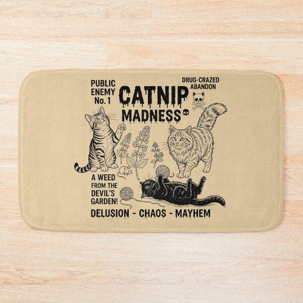 Item preview, A vintage propaganda-style design warns of "Catnip Madness" with crazed, wide-eyed cats. designed and sold by bluel_evin.