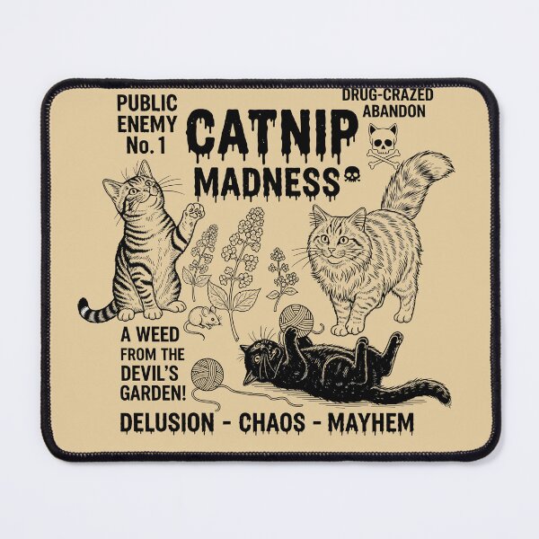 Item preview, A vintage propaganda-style design warns of "Catnip Madness" with crazed, wide-eyed cats. designed and sold by bluel_evin.