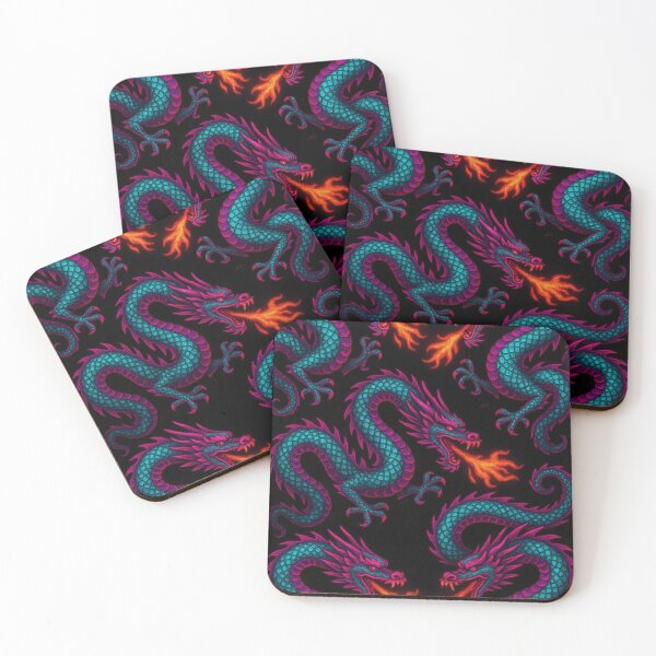 Item preview, neon fire breathing dragons on black velvet designed and sold by Kristylynn757.