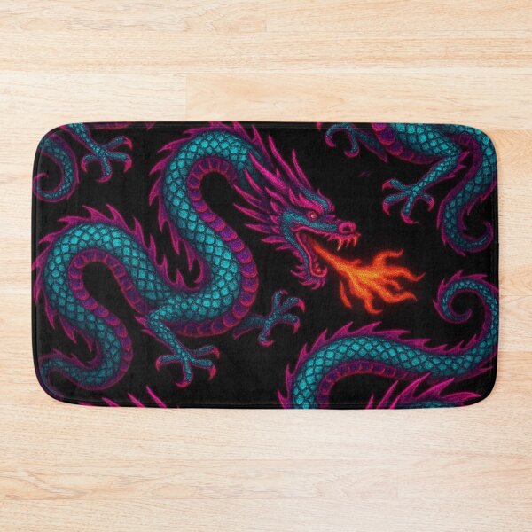 Item preview, neon fire breathing dragons on black velvet designed and sold by Kristylynn757.