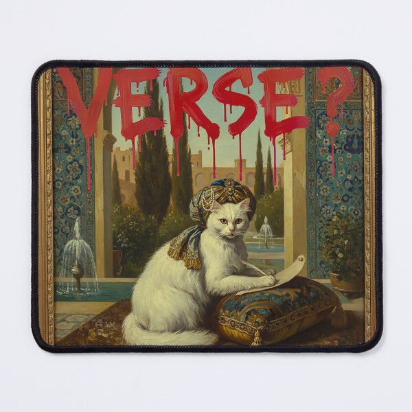 Item preview, White Cat with Turban Writing a Verse – Arabian Palace Art “Verse?" designed and sold by Golden Chaos.