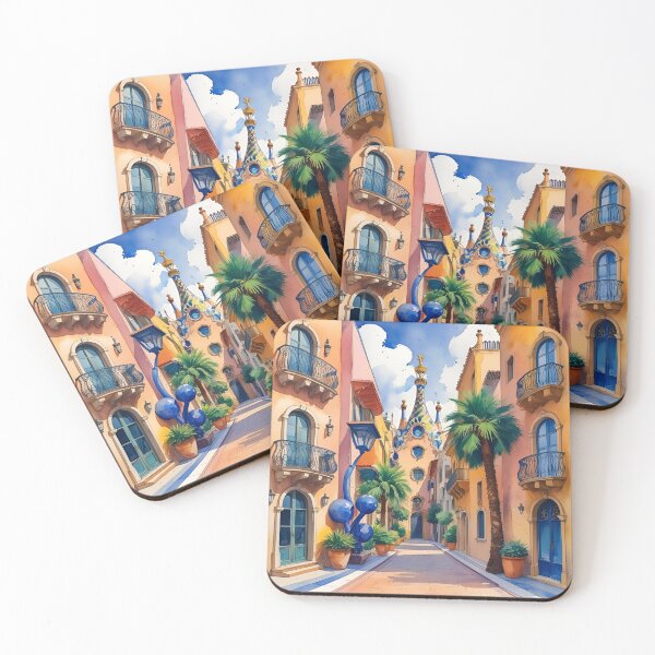 Item preview, Mediterranean street with artistic architecture – watercolor design designed and sold by Trait de Lune.