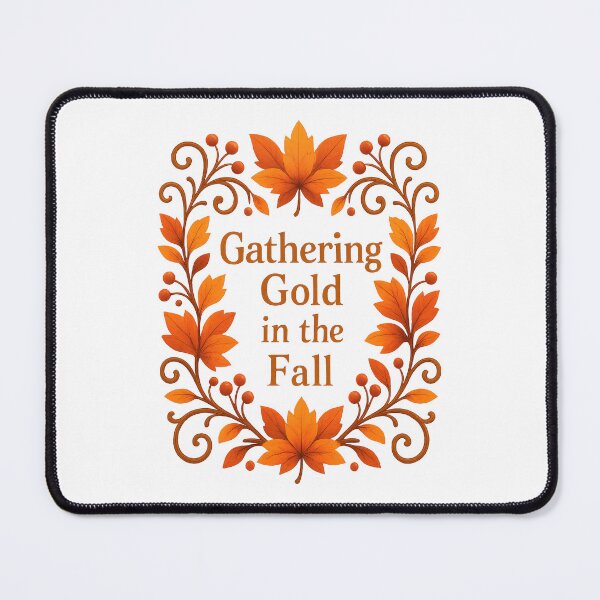 Item preview, Gathering Gold in the Fall - Elegant Autumn Leaves and Quote Design designed and sold by inkoutninja.