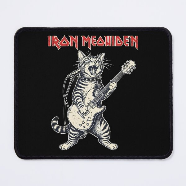 Item preview, A heavy metal cat rocks out on guitar and vocals in an "Iron Meowiden" band parody design. designed and sold by bluel_evin.