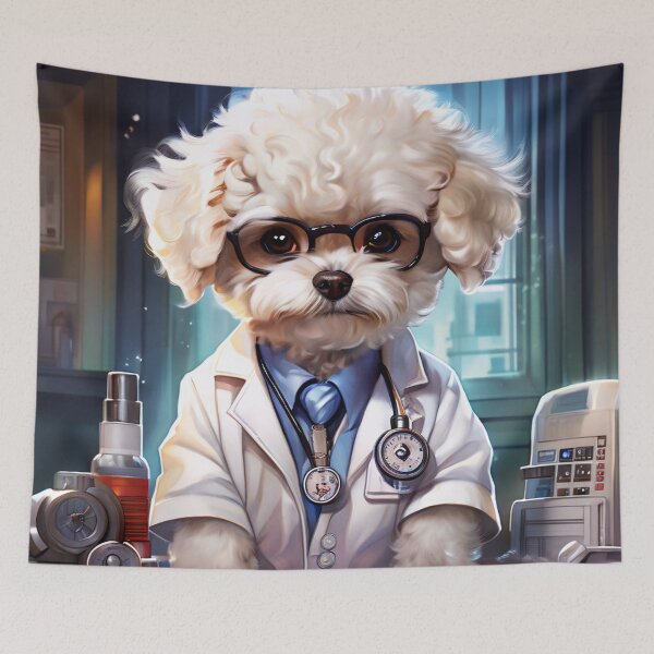 Item preview, Bichon Frise Doctor in Lab Coat designed and sold by Wags & Tails.