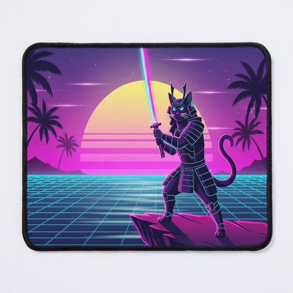 Item preview, Samurai Cat Retro Synthwave Neon Katana Sunset Vaporwave designed and sold by Neko-Doodle-co.