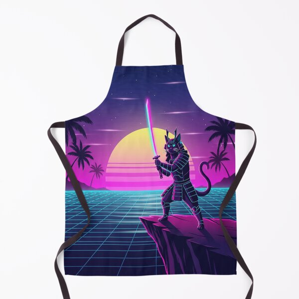 Item preview, Samurai Cat Retro Synthwave Neon Katana Sunset Vaporwave designed and sold by Neko-Doodle-co.