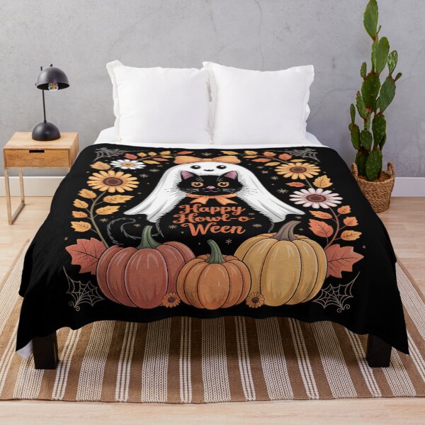 Item preview, Halloween Ghost Holding Black Cat Floral designed and sold by Bandikonsalez.