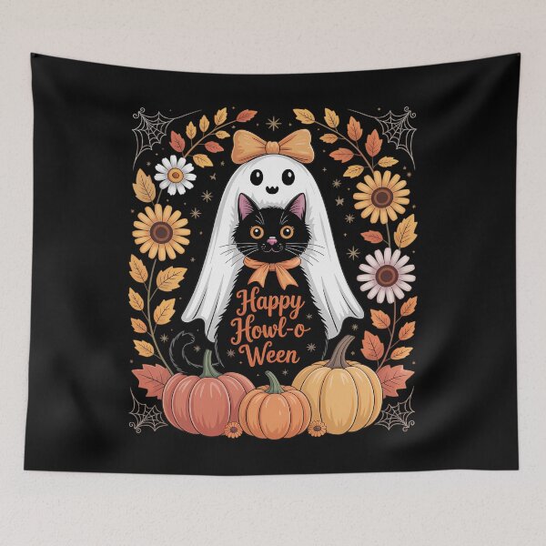 Item preview, Halloween Ghost Holding Black Cat Floral designed and sold by Bandikonsalez.