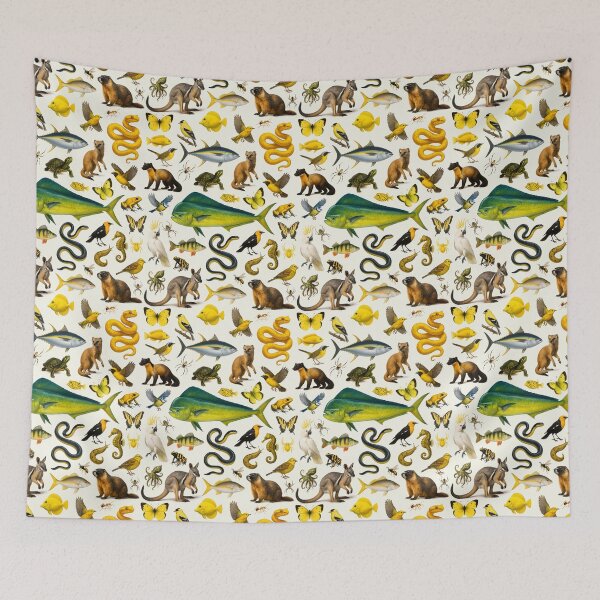 Item preview, Wild World in Yellow Retro Illustration Wildlife Chart designed and sold by kakarikihill.
