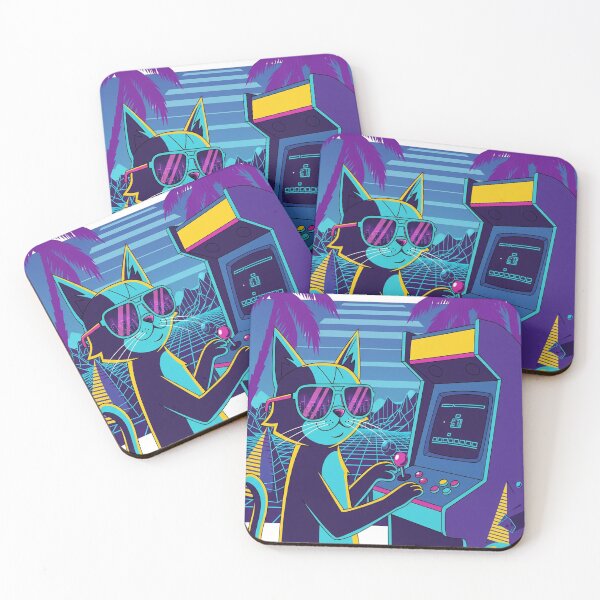 Item preview, Arcade Cat Retro Gamer Neon 80s Vaporwave Cat T-Shirt & Stickers designed and sold by Neko-Doodle-co.
