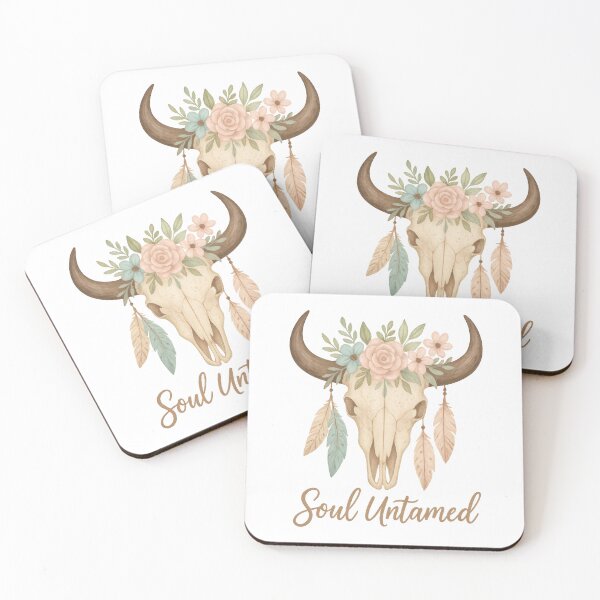 Artikelvorschau, Soul Untamed - Boho Western Totenkopf mit Blumen und Federn Design entworfen und verkauft von inkoutninja.