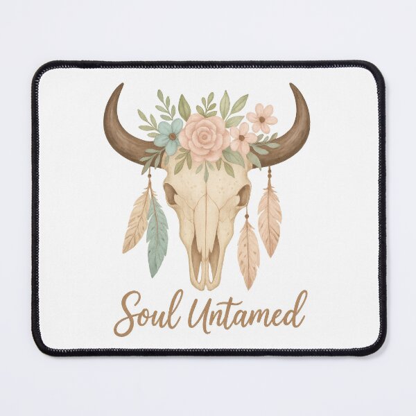 Artikelvorschau, Soul Untamed - Boho Western Totenkopf mit Blumen und Federn Design entworfen und verkauft von inkoutninja.