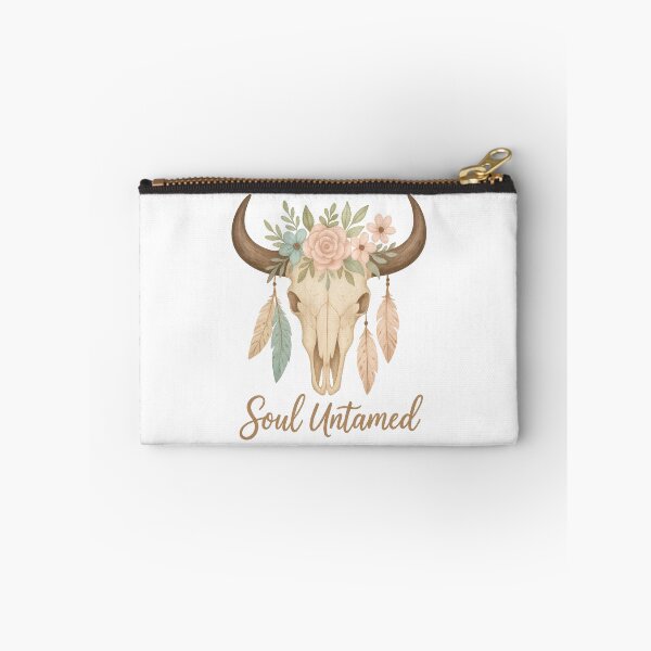 Artikelvorschau, Soul Untamed - Boho Western Totenkopf mit Blumen und Federn Design entworfen und verkauft von inkoutninja.