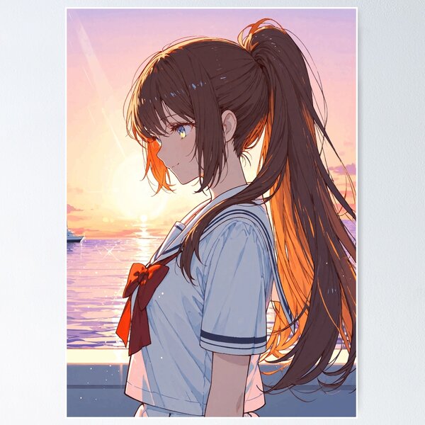 Item preview, Sailor Girl at Sunset Harbor - Ponytail designed and sold by SEIMEI2025.