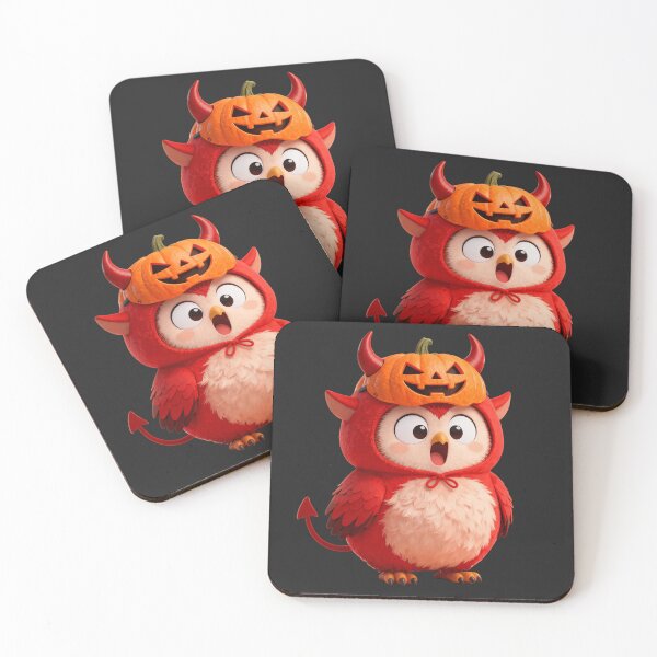 Item preview, Funny Owl Dressed as Red Demon with Pumpkin Mask | Kawaii Japanese Halloween Design designed and sold by ColorSplash123.