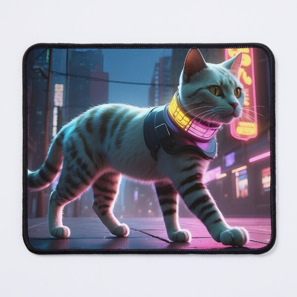 Item preview, A sleek, futuristic cat with neon accents and a holographic collar designed and sold by johndesignwaves.