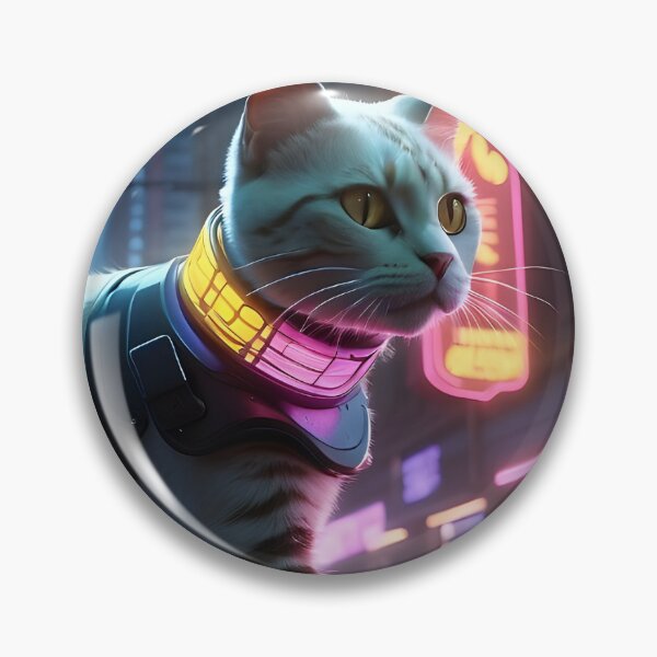 Item preview, A sleek, futuristic cat with neon accents and a holographic collar designed and sold by johndesignwaves.