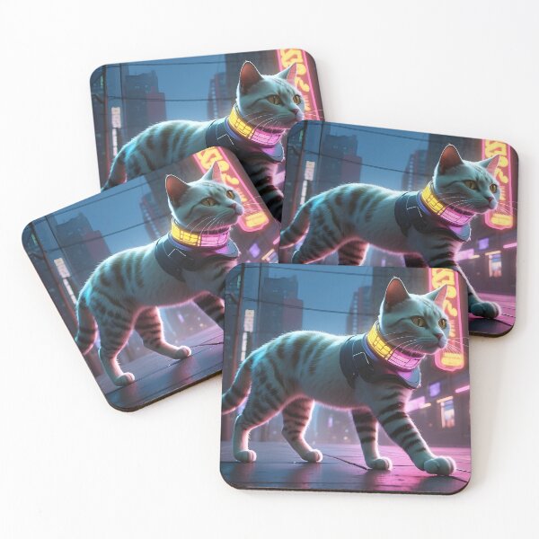 Item preview, A sleek, futuristic cat with neon accents and a holographic collar designed and sold by johndesignwaves.