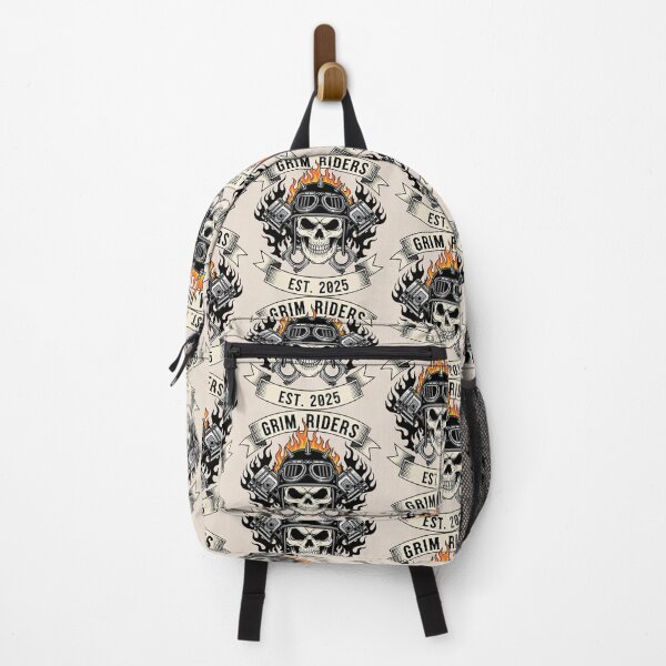 Item preview, Bold Skull and Flames Design with Motorcycle Engine Motif designed and sold by SplashTastic.