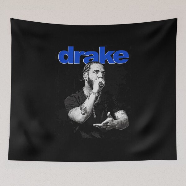 Item preview, Drake Monochrome Microphone Pose Bold Blue Text designed and sold by jotaro201.