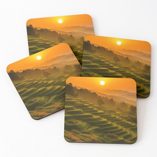 Item preview, Golden Sunset over Rice Terraces – Osaka, Japan Countryside designed and sold by NihonKamonScape.