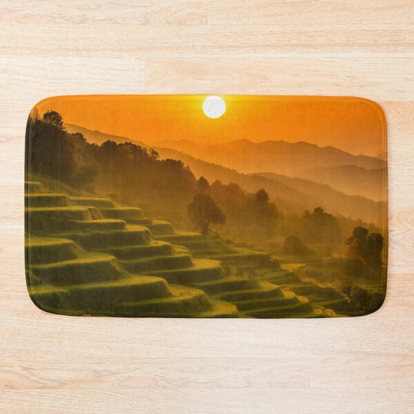 Item preview, Golden Sunset over Rice Terraces – Osaka, Japan Countryside designed and sold by NihonKamonScape.