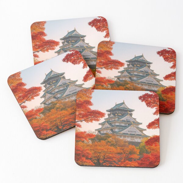 Item preview, Osaka Castle Framed by Autumn Maple – Japan Fall Season designed and sold by NihonKamonScape.