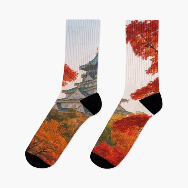 Item preview, Osaka Castle Framed by Autumn Maple – Japan Fall Season designed and sold by NihonKamonScape.