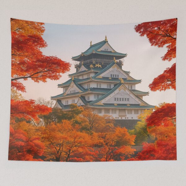 Item preview, Osaka Castle Framed by Autumn Maple – Japan Fall Season designed and sold by NihonKamonScape.