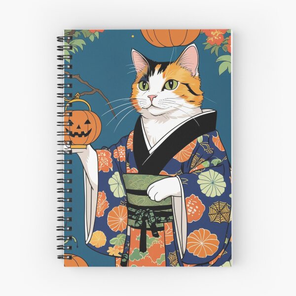 Item preview, Japanese Calico Cat in Kimono with Halloween Pumpkins designed and sold by LEO'S CREATURE　れおずくりーちゃー.