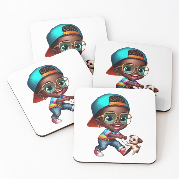 Item preview, Cute Black Boy Cartoon with Puppy Illustration designed and sold by Lulunza.